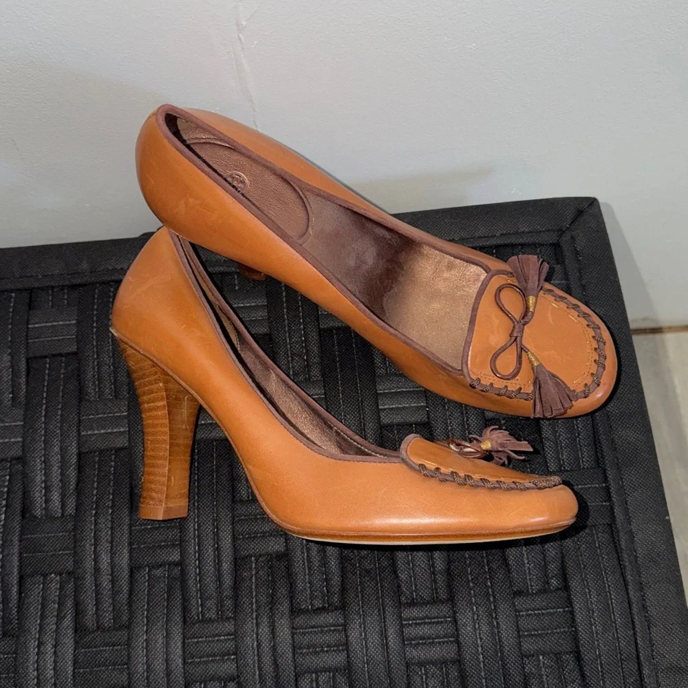 Cole Haan Tan Leather Tassel Loafer Pumps 10B
